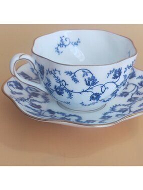 Vintage Coalport Teacup and Saucer White Blue Floral Garland # 5938/E